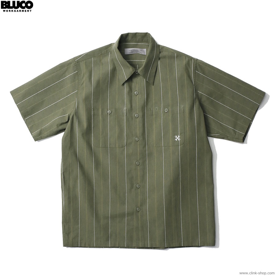 SALE 10OFF BLUCO STANDARD WORK SHIRT S/S (OLIVE.STP) [0108-3A01]