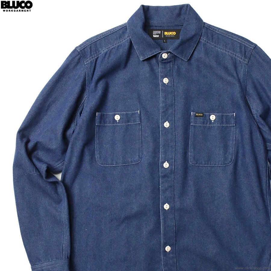 BLUCO 8OZ DENIM WORK SHIRTS (MEDIUM INDIGO) [145-11-001]