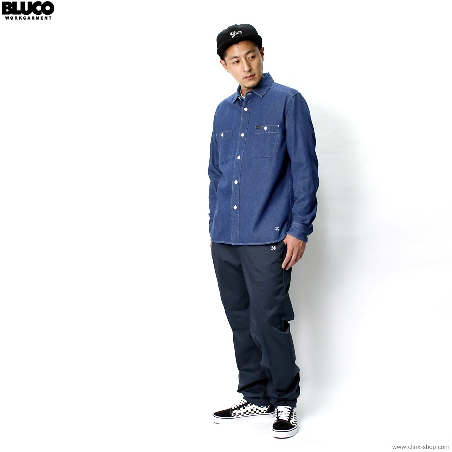 BLUCO 8OZ DENIM WORK SHIRTS (MEDIUM INDIGO) [145-11-001]
