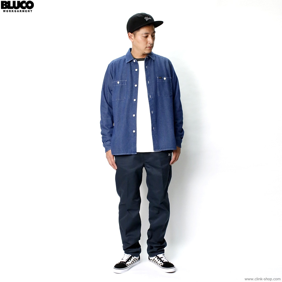 BLUCO 8OZ DENIM WORK SHIRTS (MEDIUM INDIGO) [145-11-001]