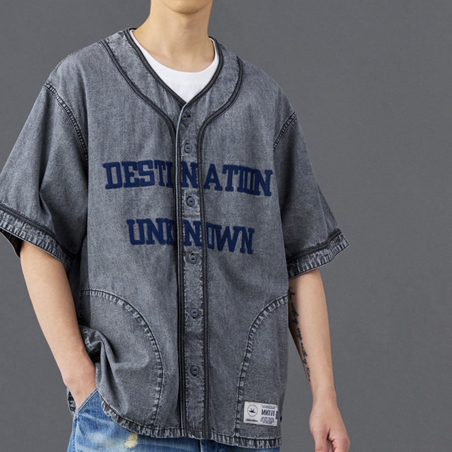 LIBERAIDERS CHAMBRAY BASEBALL SHIRT (BLACK)