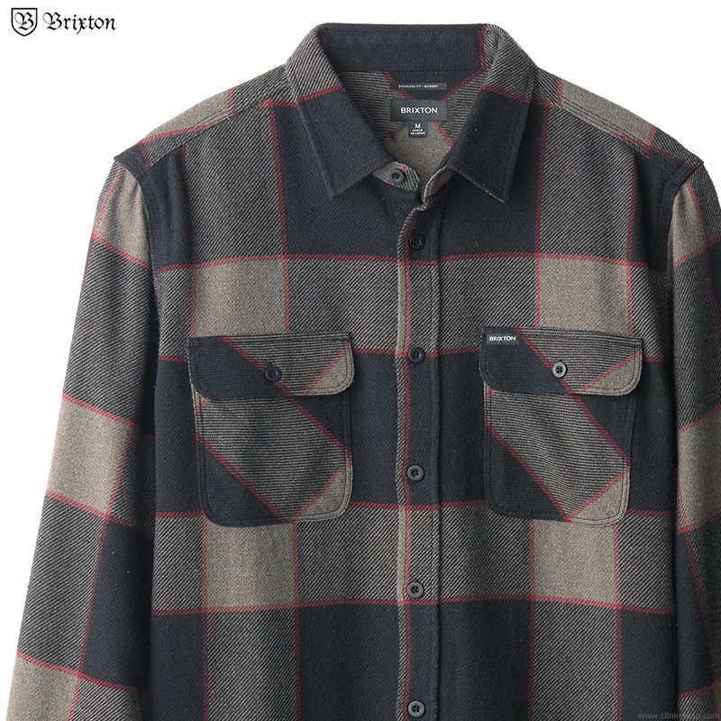 BRIXTON BOWERY L/S FLANNEL (HEATHER GREY/CHARCOAL)
