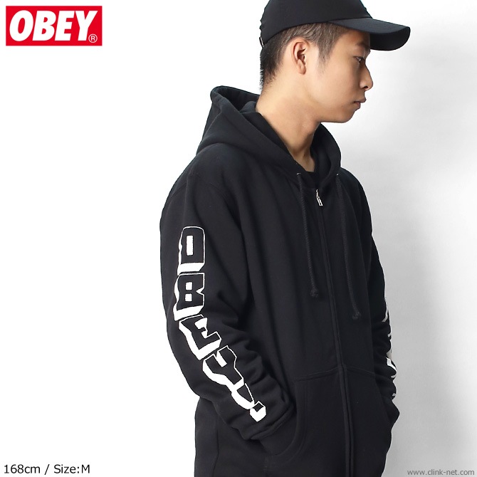 OBEY BASIC ZIP HOOD FLEECE "OBEY NEW WORLD3" (BLACK)