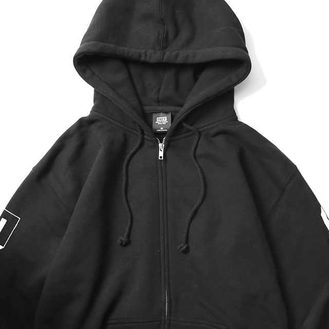 OBEY BASIC ZIP HOOD FLEECE "OBEY NEW WORLD3" (BLACK)