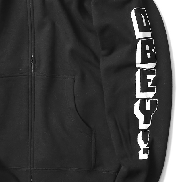 OBEY BASIC ZIP HOOD FLEECE "OBEY NEW WORLD3" (BLACK)