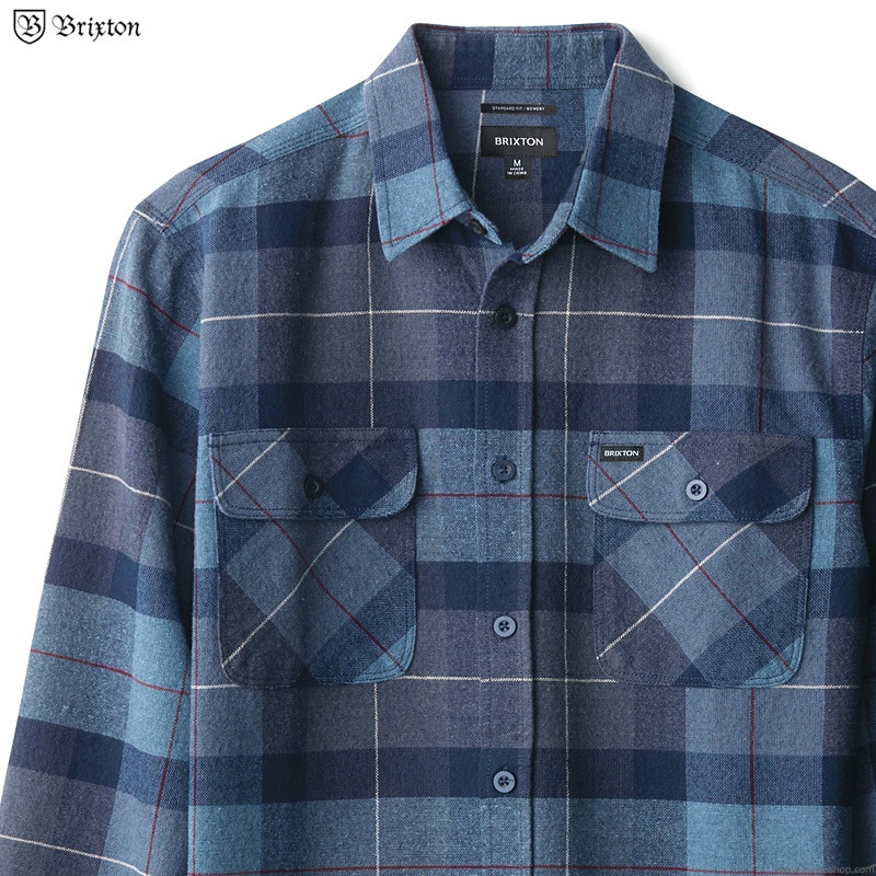 BRIXTON BOWERY L/S FLANNEL (NAVY/CAROLINA BLUE)