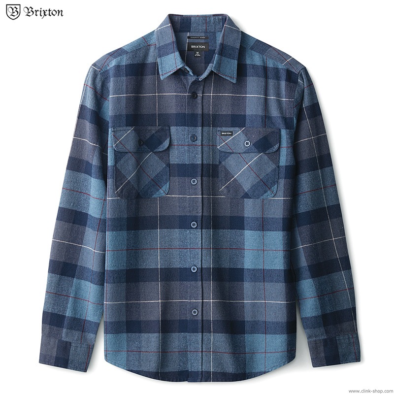 BRIXTON BOWERY L/S FLANNEL (NAVY/CAROLINA BLUE)