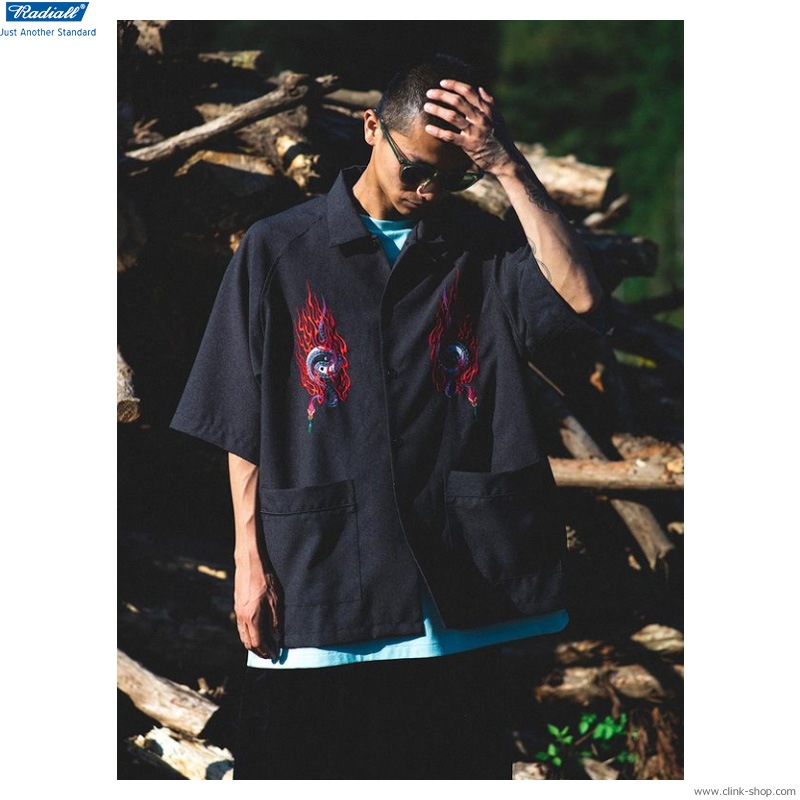 RADIALL YING YANG - OPEN COLLARED SHIRT S/S (INK BLACK)