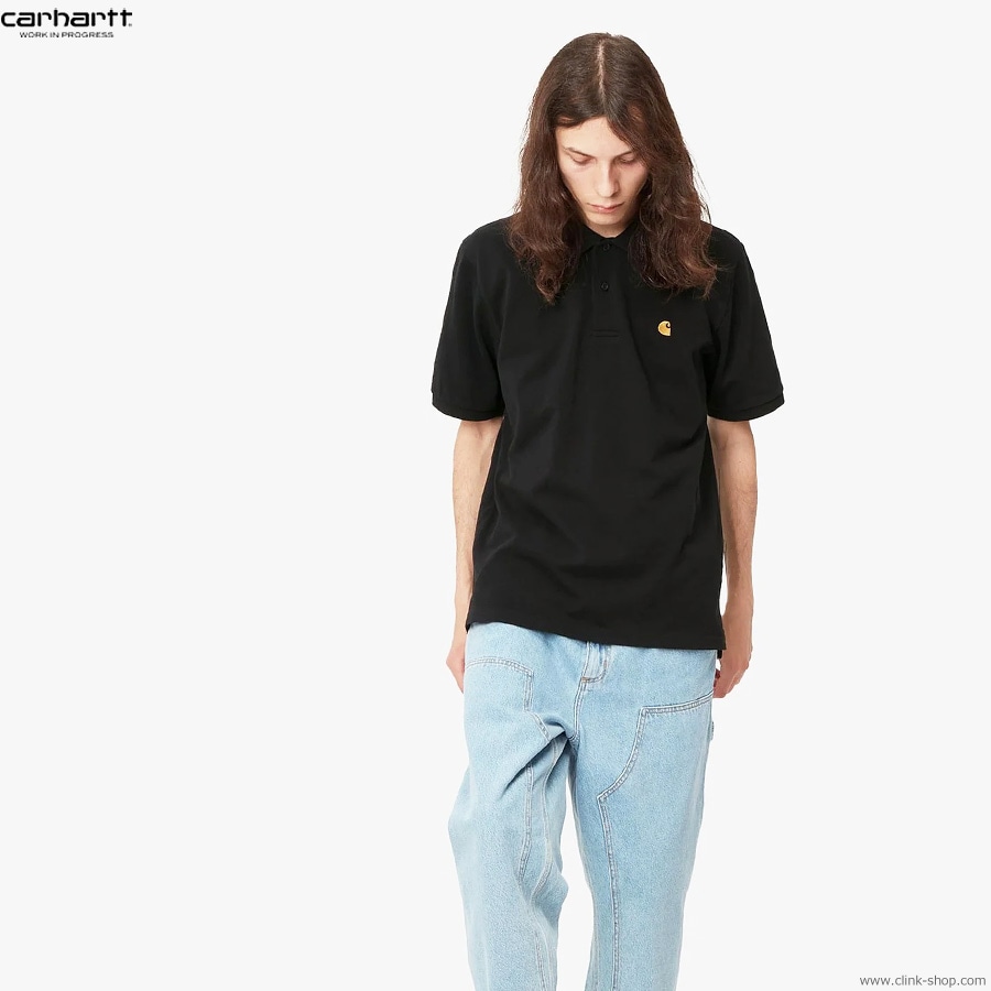 CARHARTT WIP S/S CHASE PIQUE POLO (BLACK/GOLD)