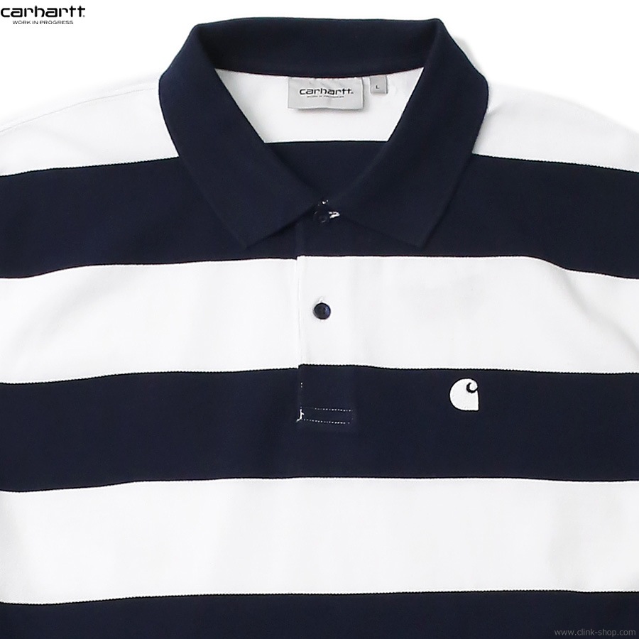 CARHARTT WIP S/S DAMPIER PIQUE POLO (DAMPIER STRIPE ATOM BLUE/WHITE)