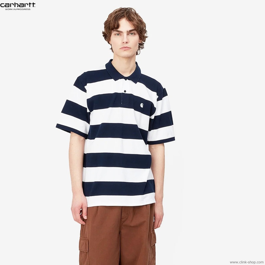 CARHARTT WIP S/S DAMPIER PIQUE POLO (DAMPIER STRIPE ATOM BLUE/WHITE)