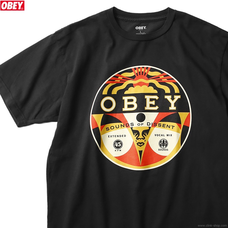 OBEY ORGANIC PIGMENT DYED TEES "OBEY SOUNDS OF DISSENT 45" (PIGMENT FADED BLACK) [SHEPARD FAIREY COLLECTION]