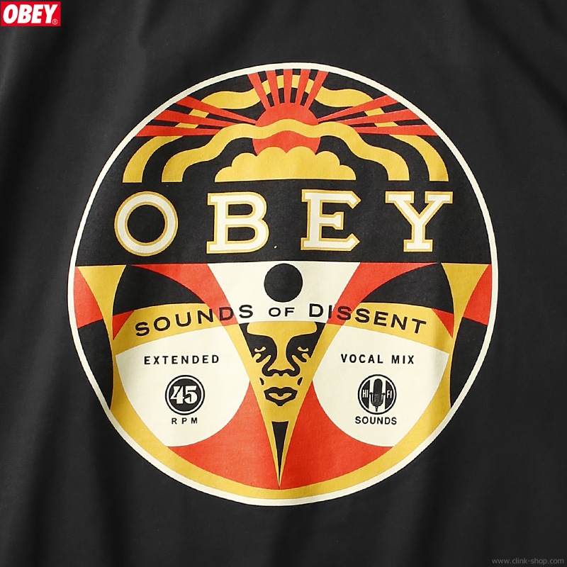 OBEY ORGANIC PIGMENT DYED TEES "OBEY SOUNDS OF DISSENT 45" (PIGMENT FADED BLACK) [SHEPARD FAIREY COLLECTION]