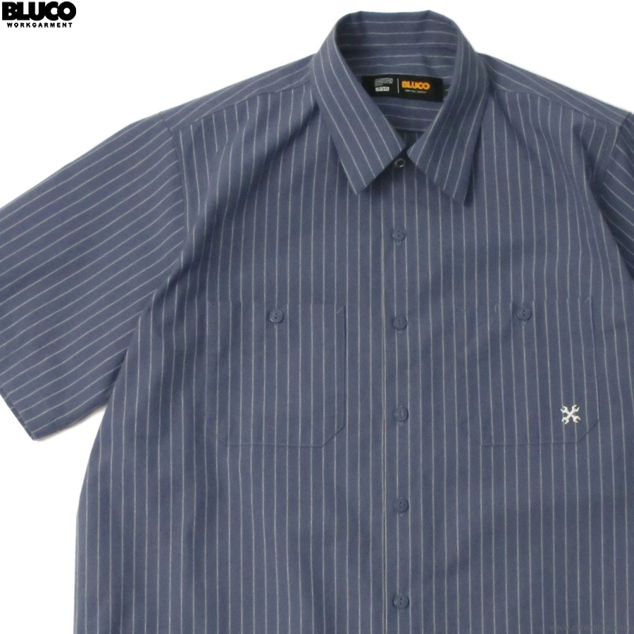 BLUCO STANDARD STRIPE WORK SHIRT S/S (NAVY) [153-21-118]