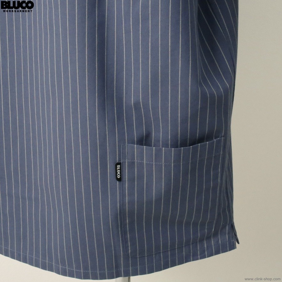 BLUCO PULLOVER STRIPE WORK SHIRT S/S (NAVY) [153-21-101]
