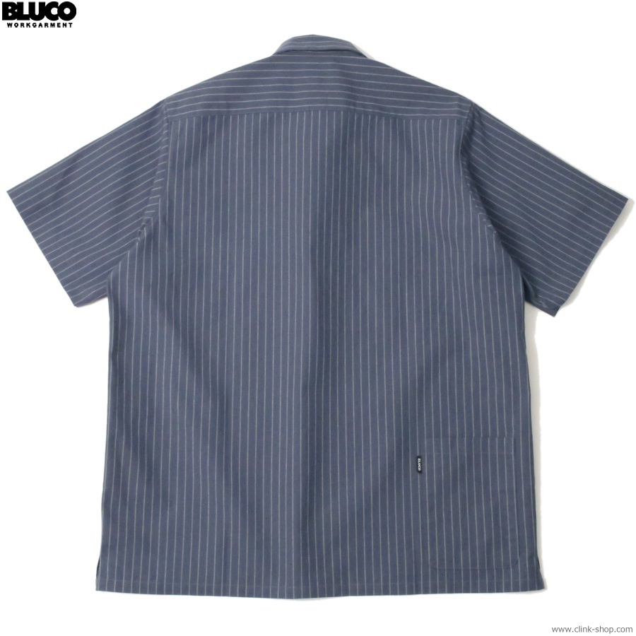 BLUCO PULLOVER STRIPE WORK SHIRT S/S (NAVY) [153-21-101]