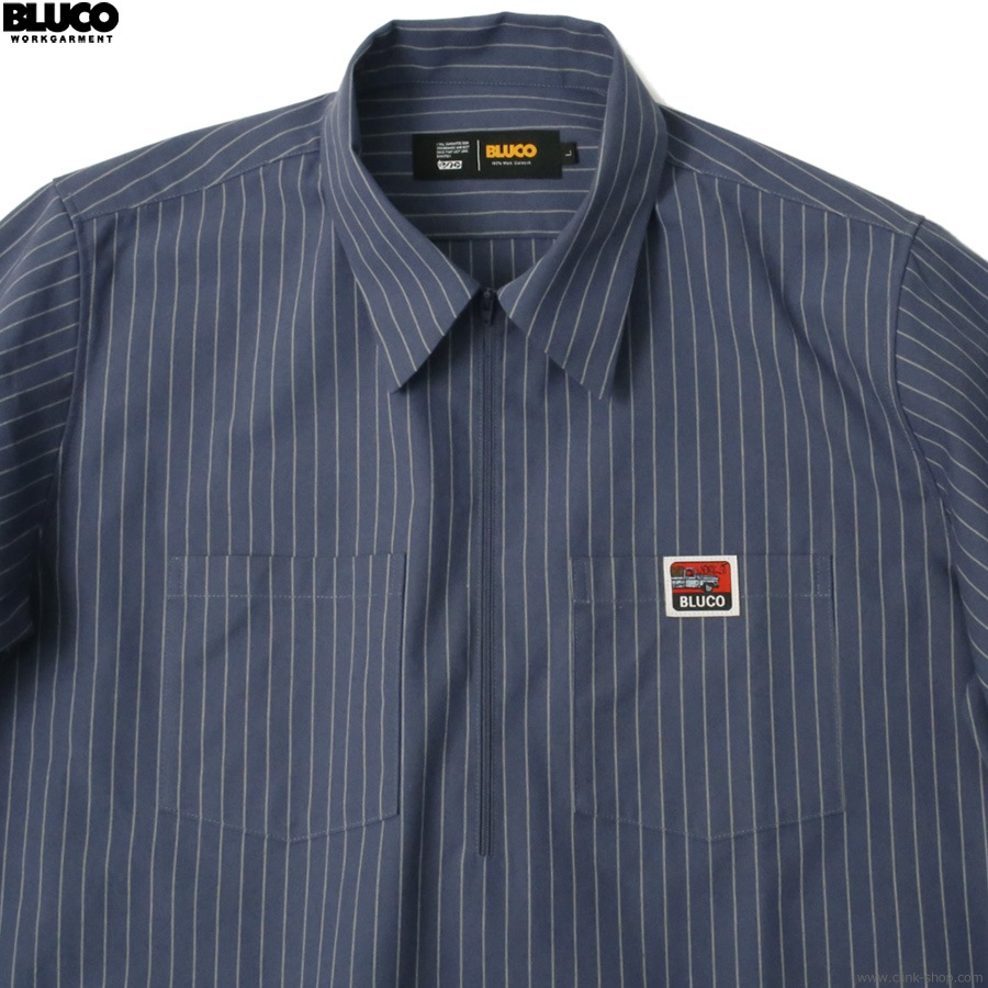 BLUCO PULLOVER STRIPE WORK SHIRT S/S (NAVY) [153-21-101]