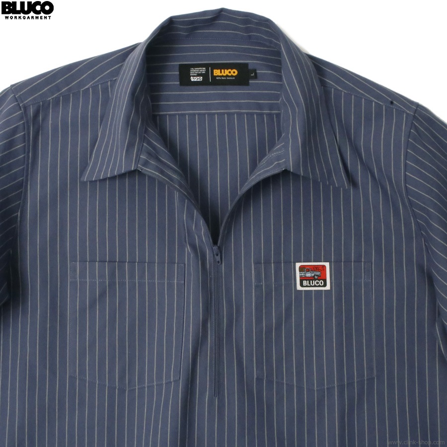 BLUCO PULLOVER STRIPE WORK SHIRT S/S (NAVY) [153-21-101]