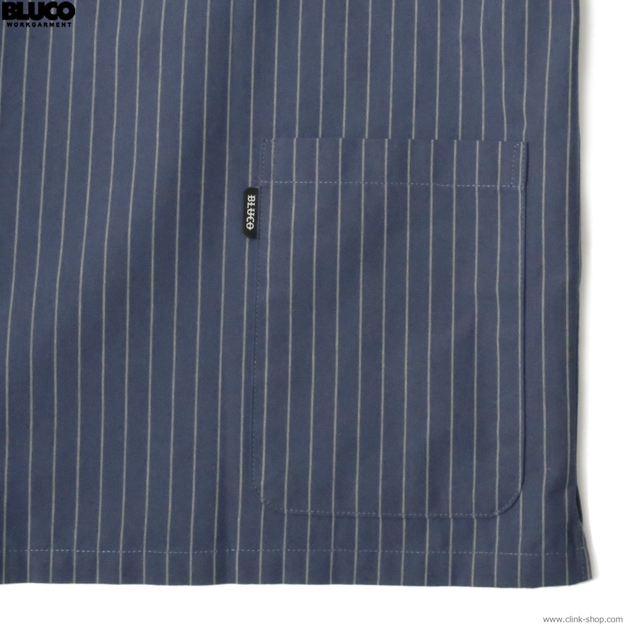 BLUCO PULLOVER STRIPE WORK SHIRT S/S (NAVY) [153-21-101]