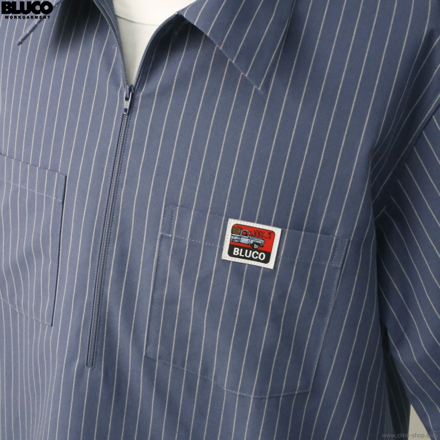 BLUCO PULLOVER STRIPE WORK SHIRT S/S (NAVY) [153-21-101]