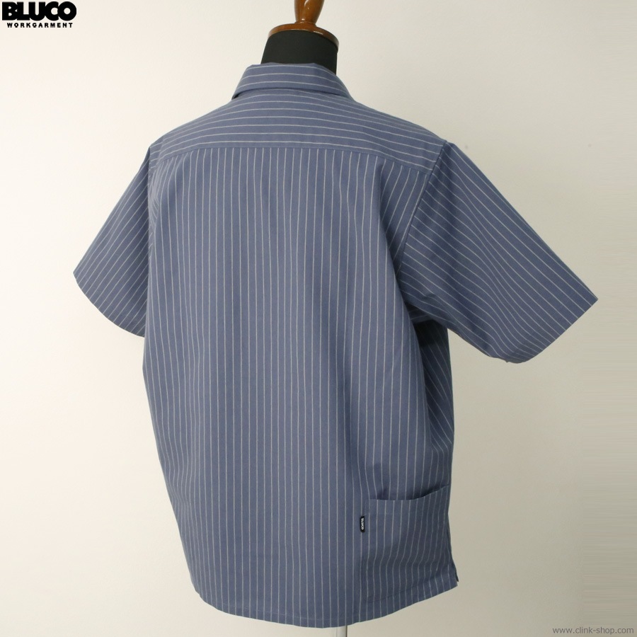 BLUCO PULLOVER STRIPE WORK SHIRT S/S (NAVY) [153-21-101]