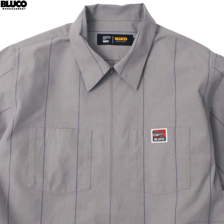 BLUCO PULLOVER STRIPE WORK SHIRT S/S (GRAY) [153-21-101]