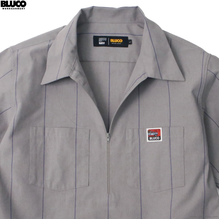 BLUCO PULLOVER STRIPE WORK SHIRT S/S (GRAY) [153-21-101]