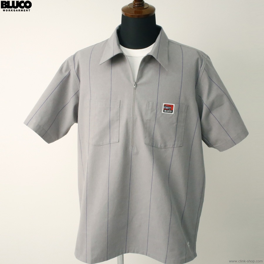 BLUCO PULLOVER STRIPE WORK SHIRT S/S (GRAY) [153-21-101]