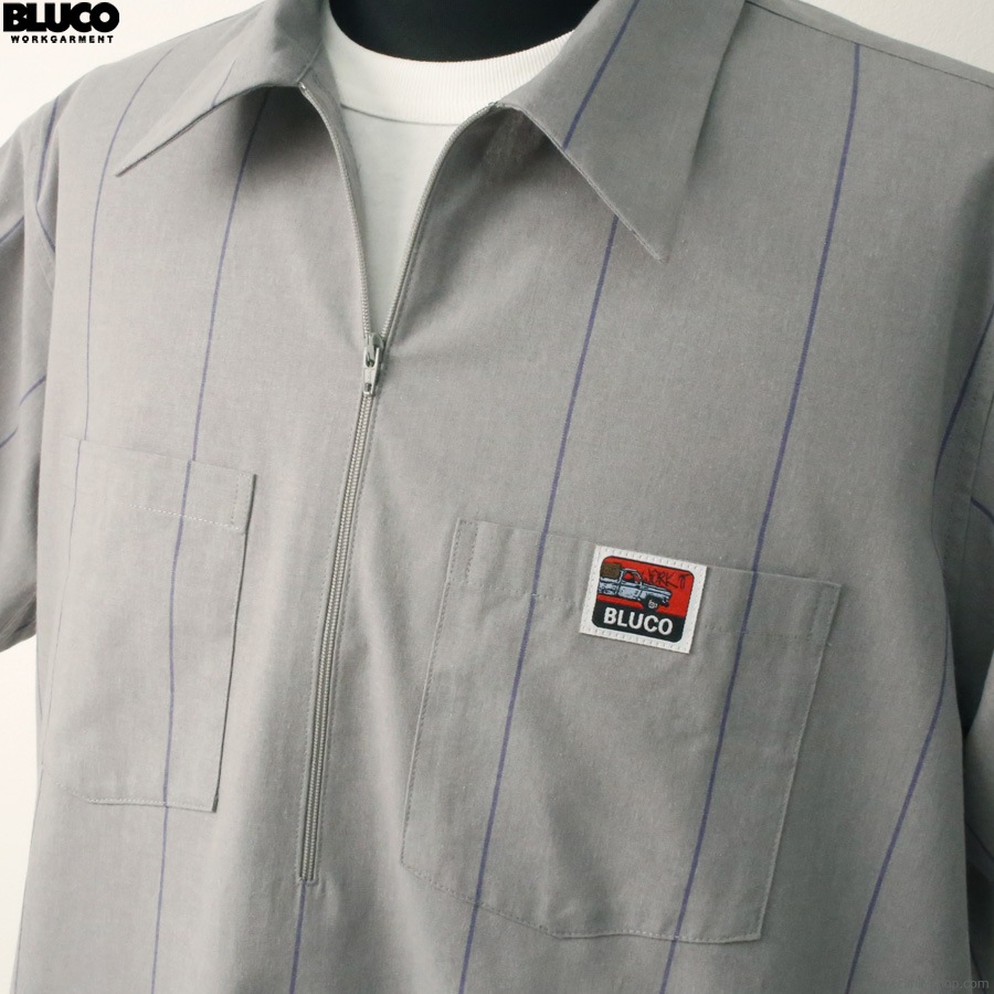 BLUCO PULLOVER STRIPE WORK SHIRT S/S (GRAY) [153-21-101]