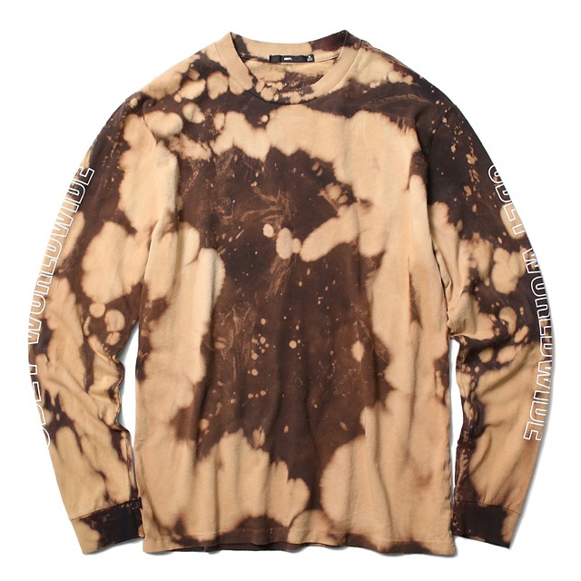 OBEY BLEACH TIE DYE LONG SLEEVE TEE "OBEY WORLDWIDE OUTLINE" (BLACK)