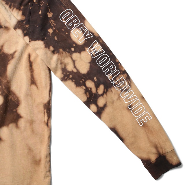 OBEY BLEACH TIE DYE LONG SLEEVE TEE "OBEY WORLDWIDE OUTLINE" (BLACK)