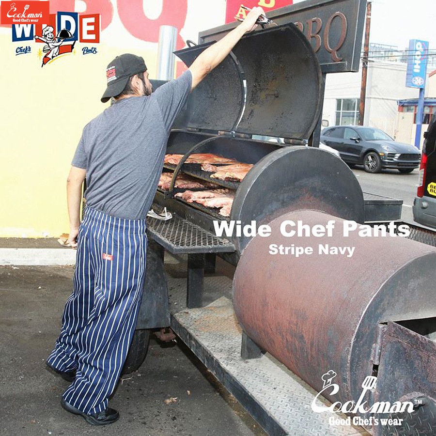 COOKMAN WIDE CHEF PANTS STRIPE NAVY