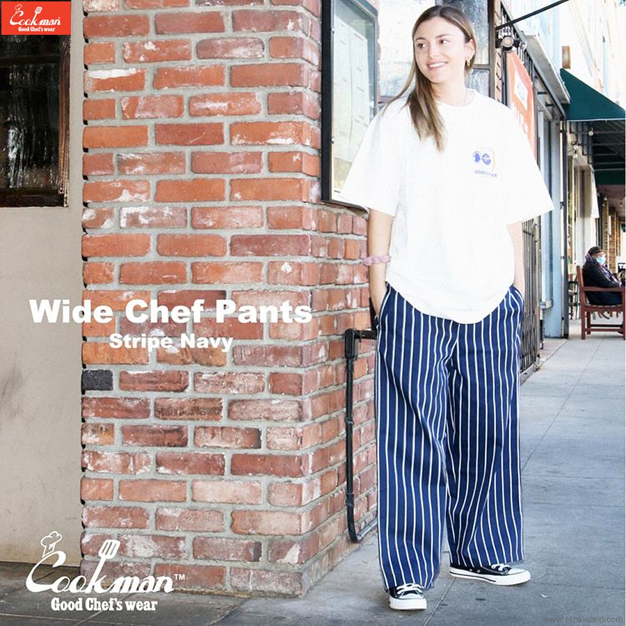 COOKMAN WIDE CHEF PANTS STRIPE NAVY