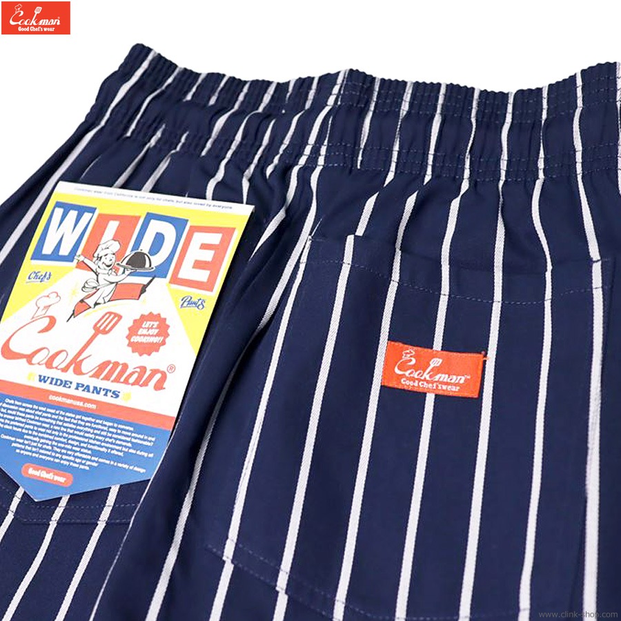 COOKMAN WIDE CHEF PANTS STRIPE NAVY