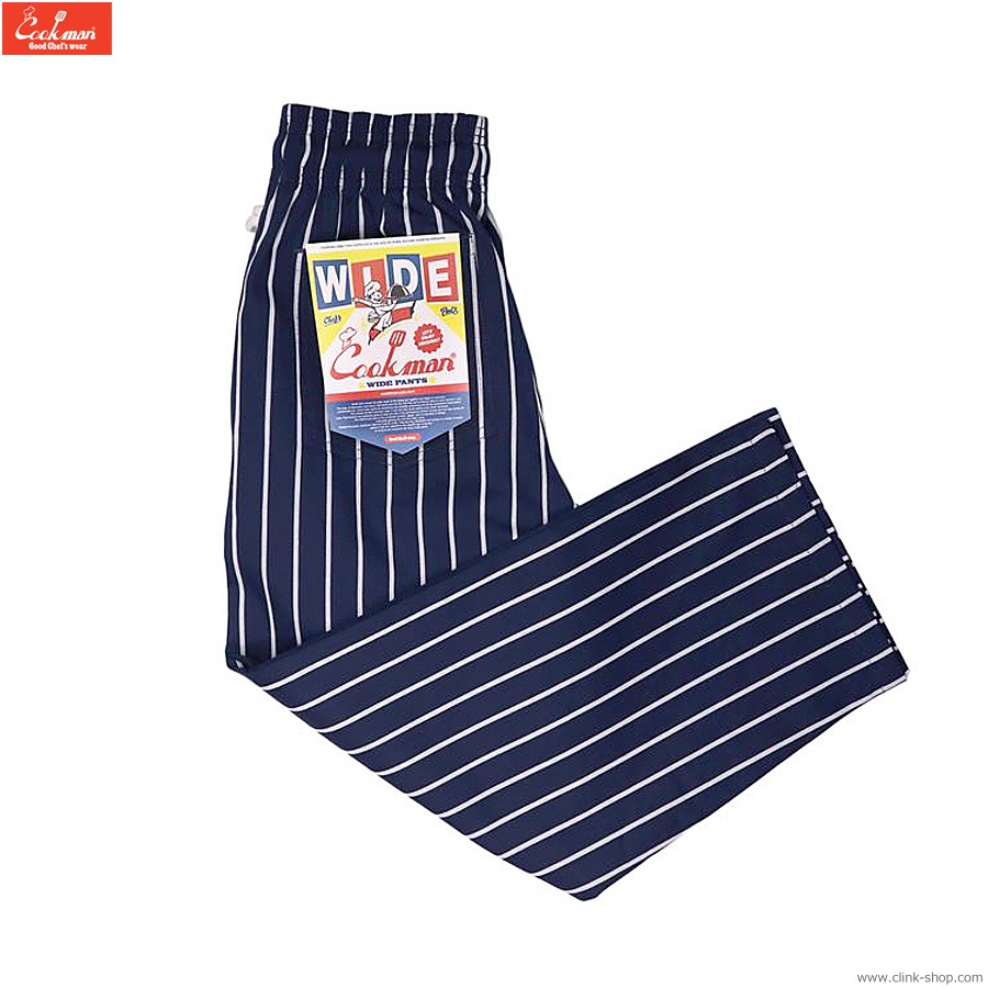 COOKMAN WIDE CHEF PANTS STRIPE NAVY