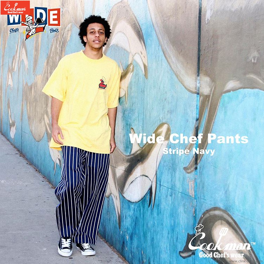 COOKMAN WIDE CHEF PANTS STRIPE NAVY