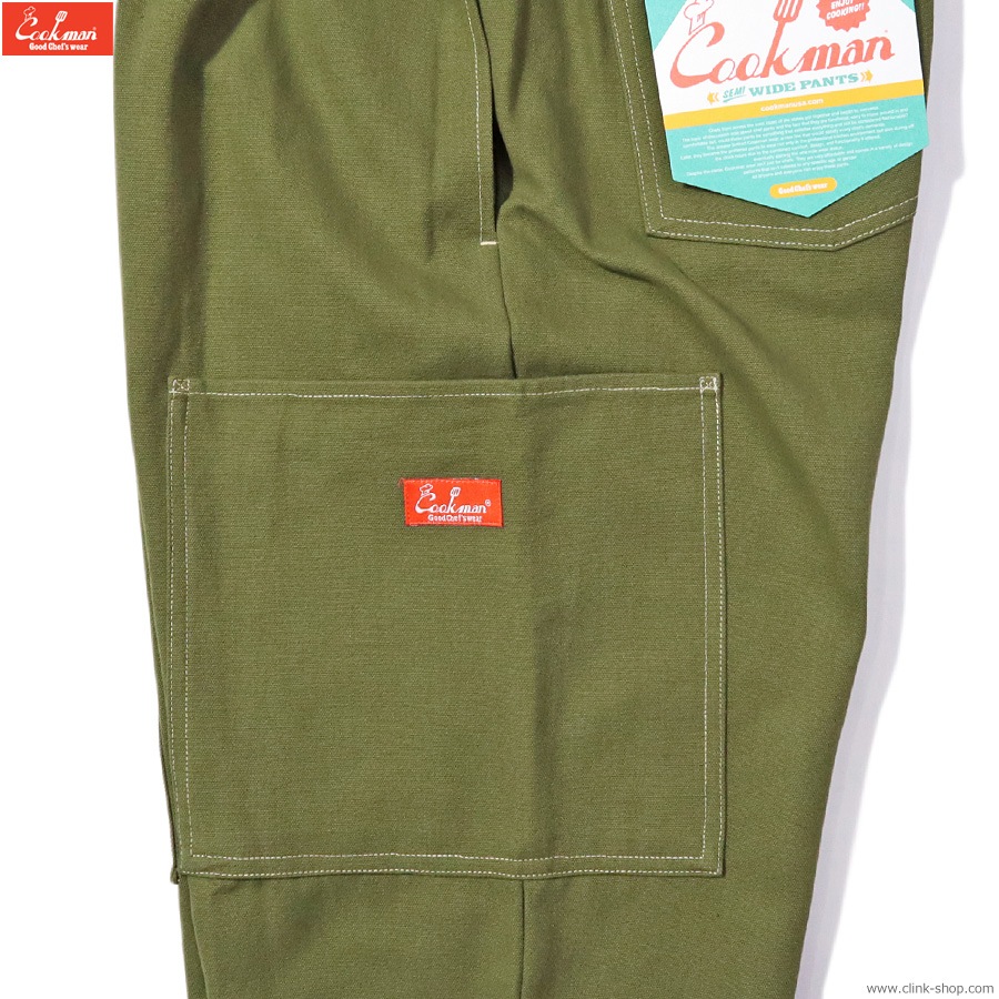 COOKMAN CHEF PANTS SEMIWIDE FRONT POCKET DUCK CANVAS OLIVE