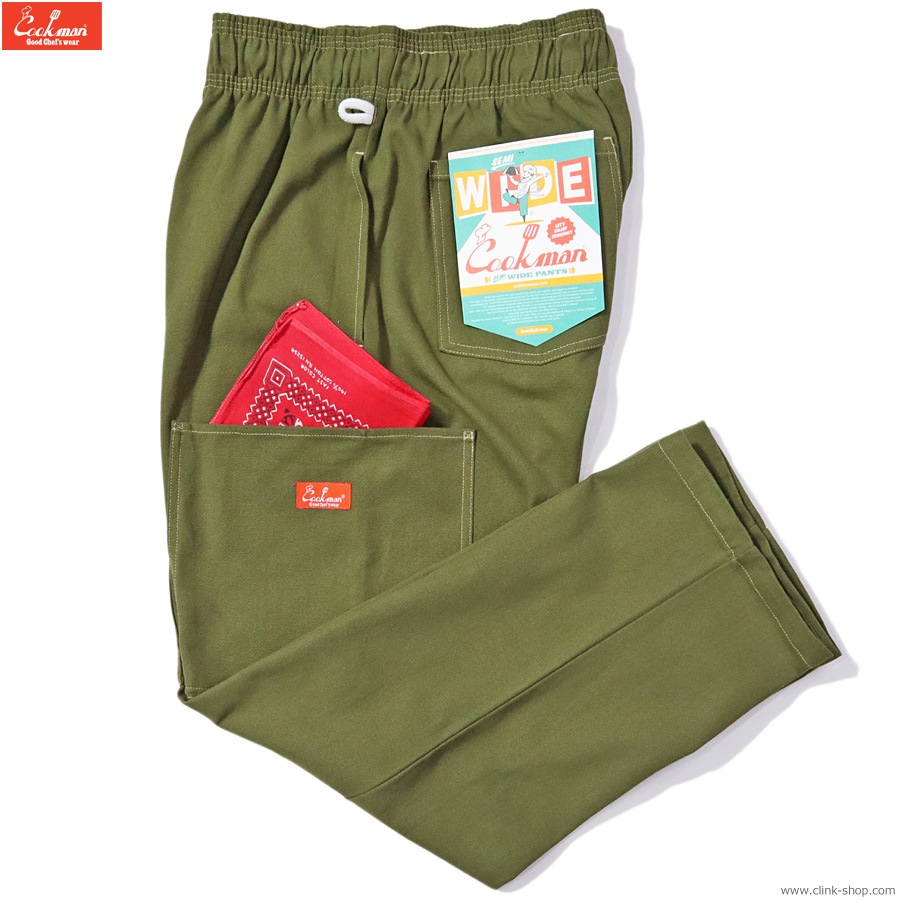 COOKMAN CHEF PANTS SEMIWIDE FRONT POCKET DUCK CANVAS OLIVE