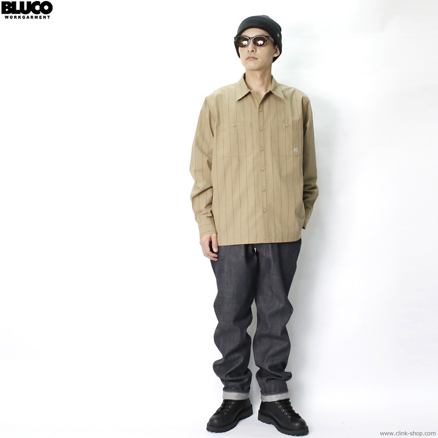 SALE 10OFF BLUCO STANDARD WORK SHIRTS L/S (BEIGE STRIPE) [0109]