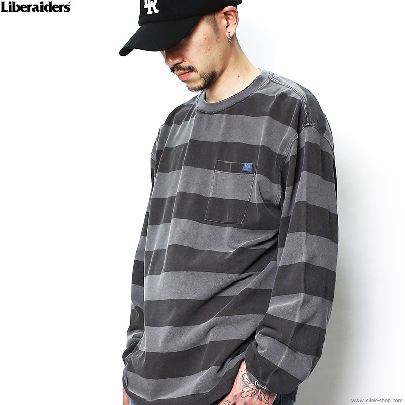 LIBERAIDERS STRIPE L/S TEE (CHARCOAL) #72501