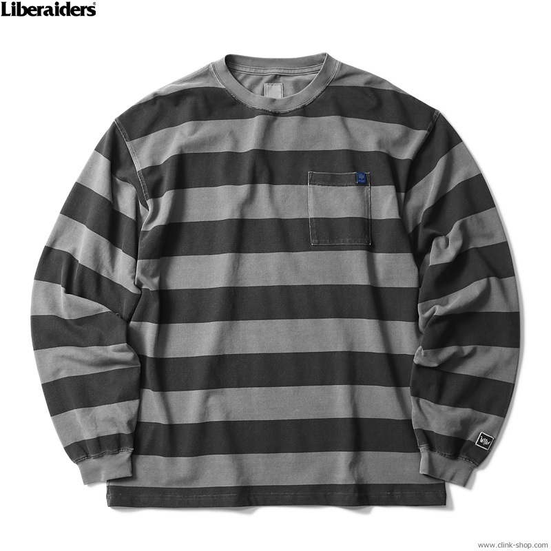 LIBERAIDERS STRIPE L/S TEE (CHARCOAL) #72501