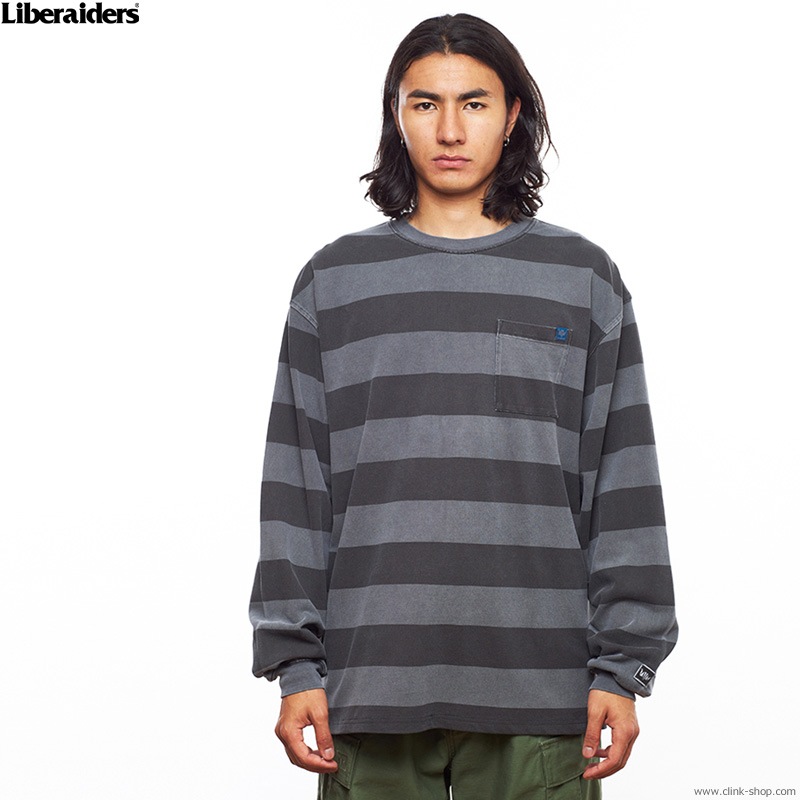 LIBERAIDERS STRIPE L/S TEE (CHARCOAL) #72501