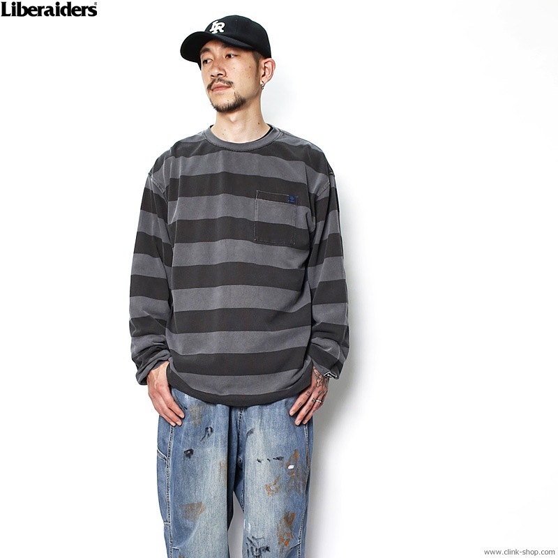 LIBERAIDERS STRIPE L/S TEE (CHARCOAL) #72501