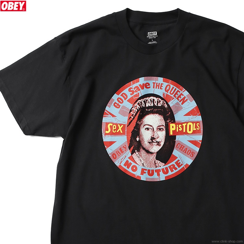 OBEY CLASSIC TEE "QUEEN BADGE" (BLACK) [OBEYSEX PISTOLS COLLECTION]