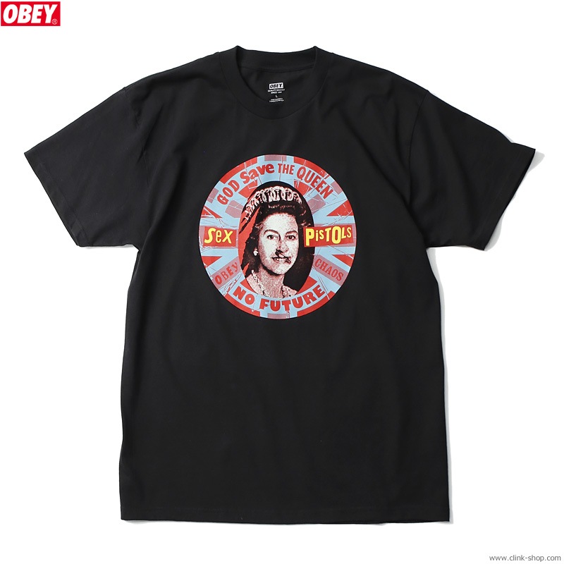 OBEY CLASSIC TEE "QUEEN BADGE" (BLACK) [OBEYSEX PISTOLS COLLECTION]