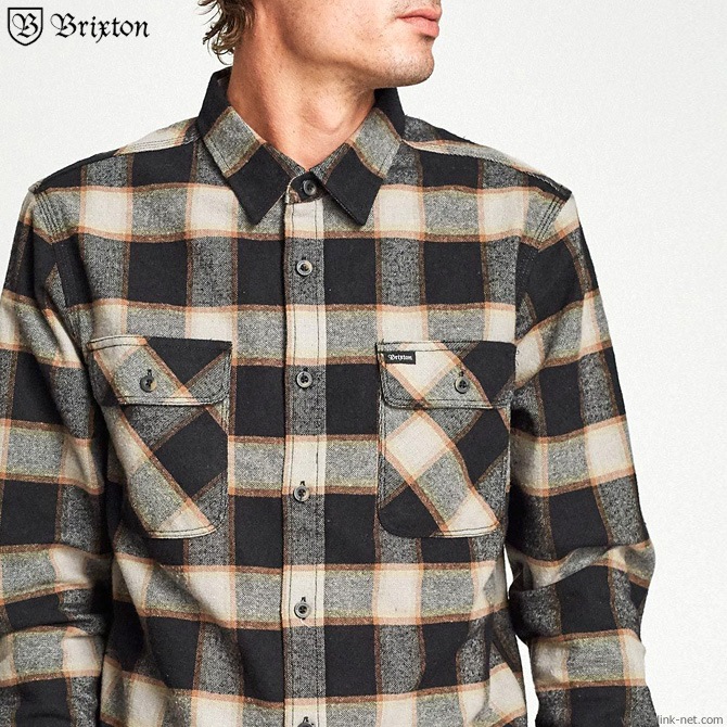 BRIXTON BOWERY L/S FLANNEL (BLACK/CREAM)