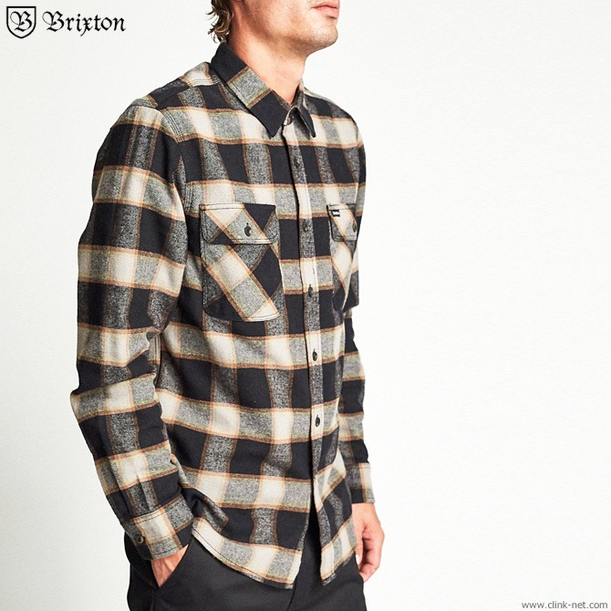 BRIXTON BOWERY L/S FLANNEL (BLACK/CREAM)