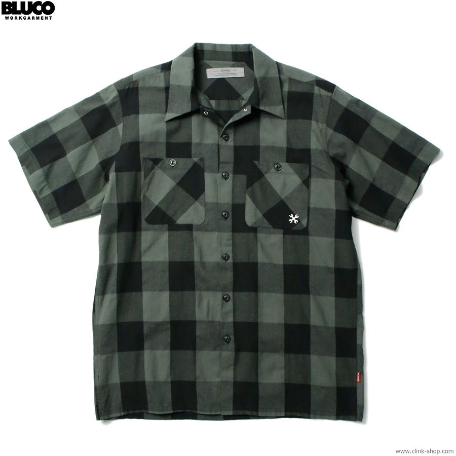 BLUCO BUFFALO CHECK WORK SHIRT S/S (M.GREEN) [143-21-003]