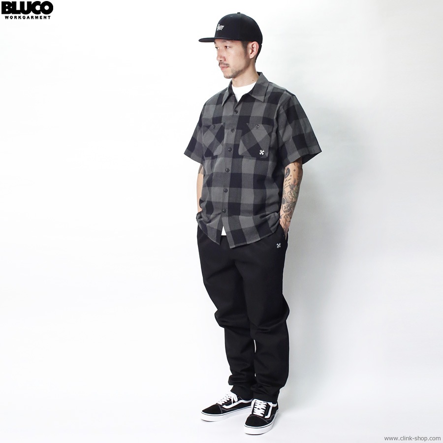 BLUCO BUFFALO CHECK WORK SHIRT S/S (M.GREEN) [143-21-003]