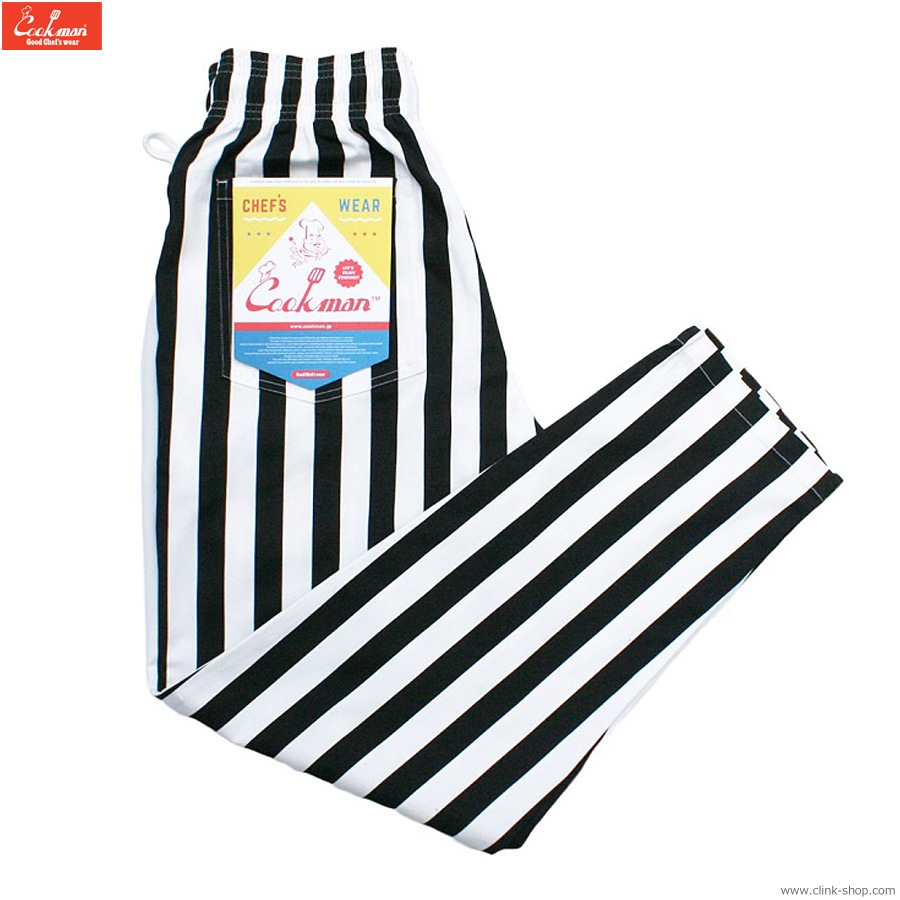 COOKMAN CHEF PANTS WIDE STRIPE BLACK
